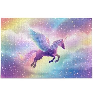 Imagem de Quebra-cabeça majestoso de asas de unicórnio arco-íris 500 peças para adultos amigos família presentes de jogo legal grande personalizado flor animal impressão, 52 cm x 37,8 cm