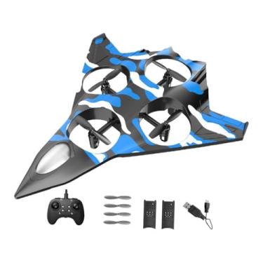 Imagem de Yunhgft Avião Quadricóptero a Jato de Controle Remoto com Estrutura de Turbina Robusta, Luzes LED Coloridas, Função de Giro de 360° E Duas Velocidades para Cr, Azul com 2 Baterias