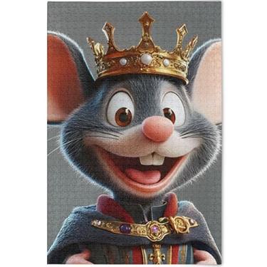 Imagem de Quebra-cabeça de 1000 peças personalizado com desenho animado rei de rato engraçado para adultos quebra-cabeça de arte animal paisagem enigma engraçado, 75 x 50 cm