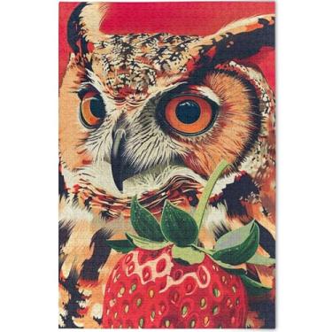 Imagem de Quebra-cabeça de coruja de morango personalizado para adultos 1000 peças engraçadas família brinquedo arte quebra-cabeça cena outono família presentes elefante branco, 75 cm x 50 cm