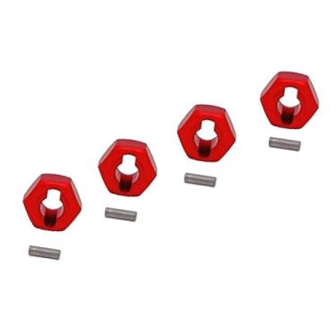 Imagem de TTETTZ Conjunto de 4 Adaptadores de Cubo de Roda Hexagonal de 7 Mm, Peça de Reposição Robusta em Metal, Acessórios Compactos para Atualização de Carros RC 1/, Vermelho