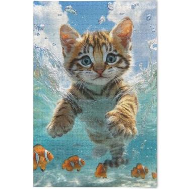 Imagem de Pintura de gato personalizada quebra-cabeça de gatinho fofo adulto 500 peças jogo paisagem engraçado quebra-cabeça arte animal impressão, 52 cm x 37,8 cm