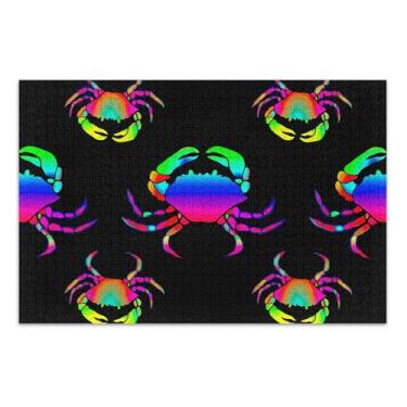 Imagem de Quebra-cabeça de 1000 peças para adultos, família, amantes, presentes, quebra-cabeça exclusivo, brinquedo para a família, arte, neon, caranguejos coloridos, preto, 75 x 40 cm