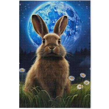 Imagem de Quebra-cabeça coelho luar 1000 peças adultos pintura animal quebra-cabeças exclusivos para adultos família presentes de elefantes brancos, 75 x 50 cm