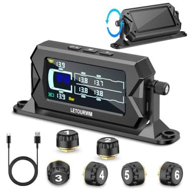 Imagem de Sistema de monitoramento de pressão de pneu para trailer de caminhão, 6 sensores TPMS, configurações PSI dianteira/traseira, 9,9 bar/144 PSI, LCD brilhante de 3 níveis com exibição de tempo, Tipo-C e