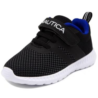 Imagem de Nautica Tênis de corrida esportivo infantil masculino moderno com uma tira (bebê/criança pequena), Preto, azul, 10 Toddler