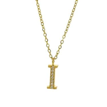 Imagem de tincolia Colar com 26 letras inglesas, acessórios de zircão, aço titânio, feminino, banhado a ouro, pingente colorido - I