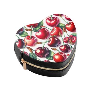 Imagem de Burbuja Juicy Cherry Caixa de joias em forma de coração, mini estojo de viagem para mulheres e meninas, estojo portátil organizador de armazenamento para brincos, anéis, colares e pulseiras