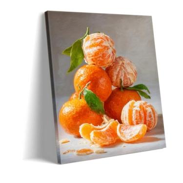 Imagem de CANLUNTE Arte de parede em tela cítrica laranja vintage, impressão de pintura a óleo de frutas texturizadas, decoração de cozinha estética, arte de comida de clementina rústica para decoração de