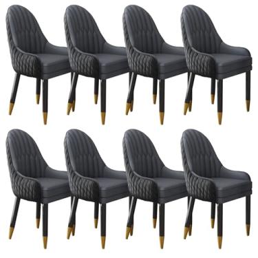 Imagem de Cadeira de jantar moderna de meados do século estofada em couro sintético retrô com pernas de metal - Cadeiras laterais confortáveis para cozinha, sala de estar - Cadeira de negociação de hotel e