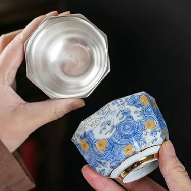 Imagem de Xícara de chá de prata esterlina, xícara master de cerâmica de kung fu, com um design ondulado no exterior-G2