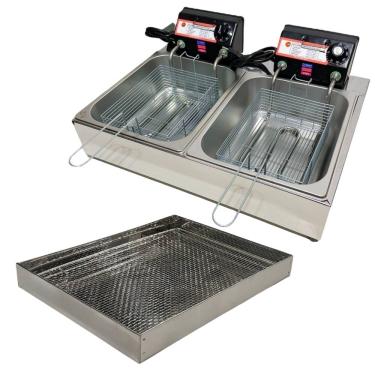 Imagem de Fritadeira Elétrica Industrial 2 Cubas Antichamas 220V Com Escorredor G