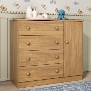Imagem de Cômoda Infantil 95cm 1 Porta E 4 Gavetas Encanto Multimóveis Mp4449 Madeirado Madeirado