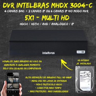Imagem de Kit 6 Câmeras Intelbras 3 cam Full Color 3 cam 1220b Full Hd Dvr Mhdx 1008-C C/HD 4tb