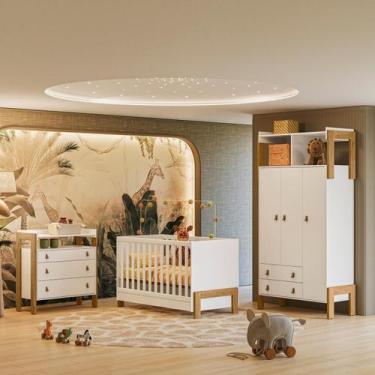 Imagem de Kit Guarda Roupa com Cômoda Infantil e Berço Mini Cama Magia Q01 Branc