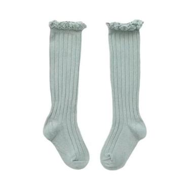 Imagem de Meias De Algodão Macias Com Renda E Flores Para Meninas, Até O Joelho,