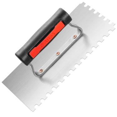 Imagem de Desempenadeira de Aço Temperada com 8 Dentes Cabo Plástico At145 Pincéis Atlas Desempenadeira De