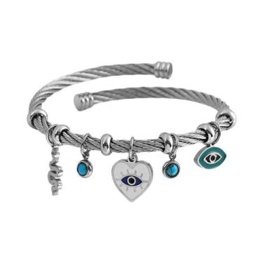 Imagem de Pulseiras De Coração De Cobra Com Olho Grego Em Esmalte Banhado a Ouro