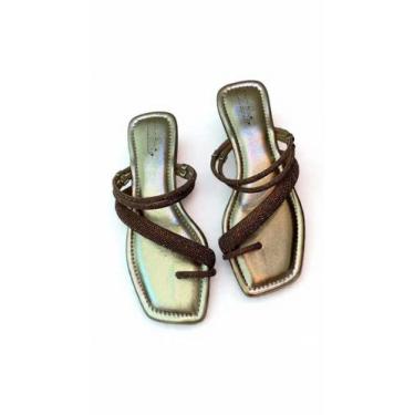 Imagem de sandalia rasteira feminina dedo luxo festas strass brilho glamourosa l