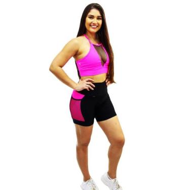 Imagem de Shorts Cirre com bolso colorida detalhe em tela arrastão - Dea, Pink, 