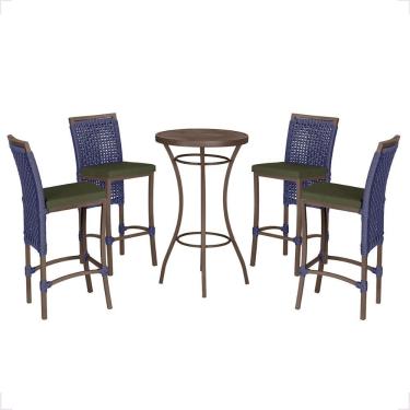 Imagem de Mesa Bistro E 4 Banquetas Roma Marrom Corda Náutica 13 Azul