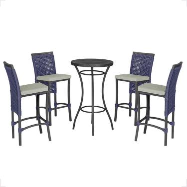 Imagem de Mesa Bistrô Com 4 Banquetas Roma Preta Corda Náutica 3 Trama Azul