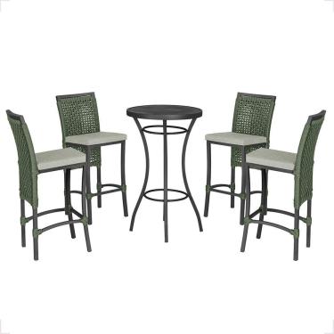 Imagem de Mesa Bistrô Com 4 Banquetas Roma Preta Corda Náutica 3 Trama Verde