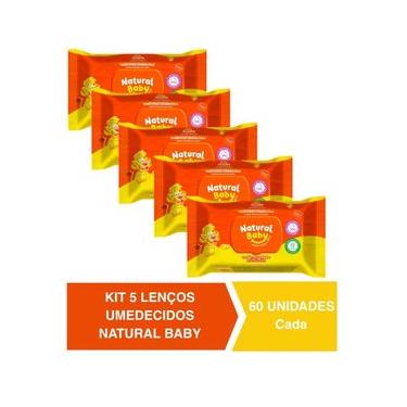Imagem de Kit c/5 Lenços Umedecidos Natural Baby 60un Cada Evergreen