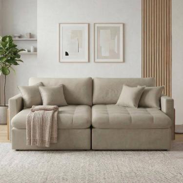 Imagem de Sofá Cama 3 Lugares Retrátil Reclinável 220cm Atena Bege