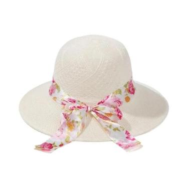 Imagem de Chapéu de verão feminino, chapéu de palha com fita, estilo casual, par