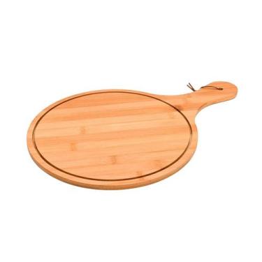 Imagem de Tábua De Corte Redonda De Bambu com Alça P/ Servir Pizza Queijo Frios 
