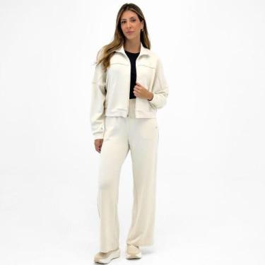 Imagem de Conjunto Malwee Jaqueta Cropped e Calça Reta Feminino, G, Off white