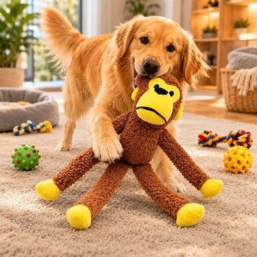 Imagem de Brinquedo Pelúcia Macaco Pet Apito Mordedor Interativo Cachorro Anties