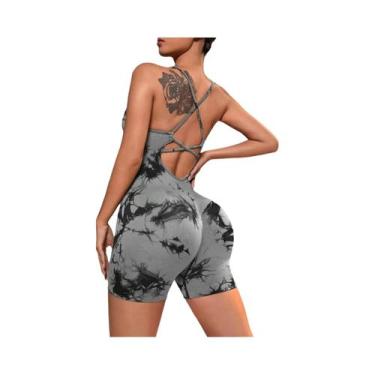 Imagem de Macacão De Yoga Feminino Tie Dye Sem Costura Com Alças E Corte Alto Pa