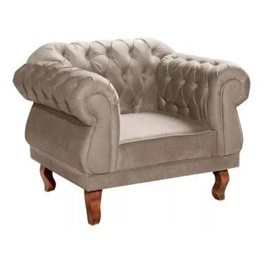 Imagem de Poltrona Chesterfield Elisabeth Capitonê Suede Bege