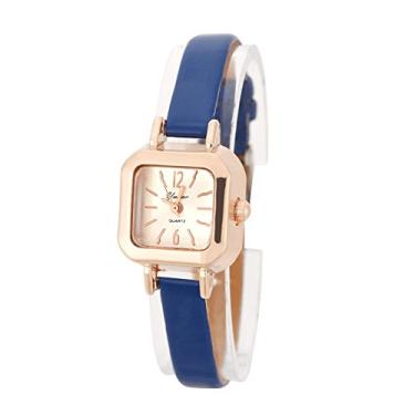 Imagem de Relógios femininos, relógio de pulso analógico de quartzo feminino moderno com pulseira de poliuretano (azul escuro)