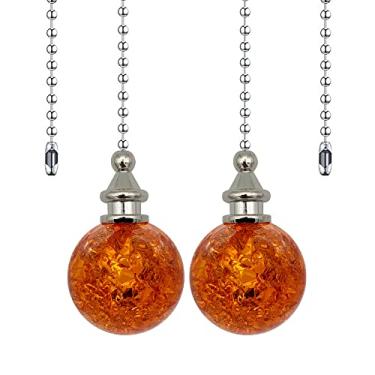 Imagem de Dotlite Pacote com 2 correntes de puxar para ventilador de teto de cristal, extensão decorativa de pingente, puxador de bola de 30 cm com contas com conector (âmbar)