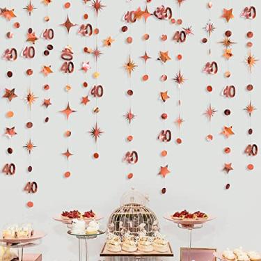 Imagem de Decorações de aniversário de 40 anos em ouro rosa, número 40 círculos, pontos cintilantes, guirlanda de estrelas, faixa de fundo para mulheres, 40 anos, aniversário, quarenta anos, artigos de festa de aniversário