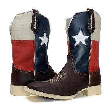 Imagem de Bota Texana Estrela Americana Sola Marfim Bico Quadrado
