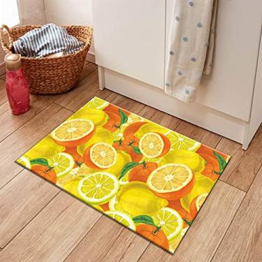 Imagem de Tapete antiderrapante HVEST para área de frutas frescas tapete aquarela laranja e limão para sala de estar, quarto, cozinha, tapete (3,5 x 5,5 cm)