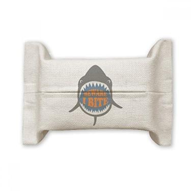 Imagem de Beware I Bite Shark Illustrate Suporte de capa de papel para lenços faciais Bolsa de linho de algodão