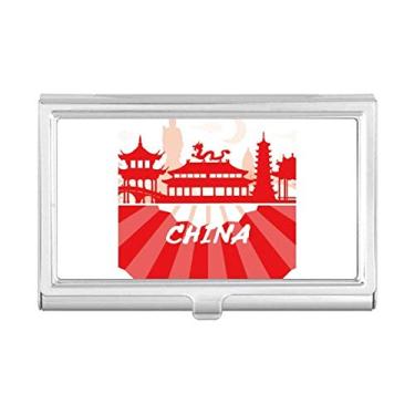 Imagem de Carteira de bolso com porta-cartões de visita para fãs da China Red Outline Landmark