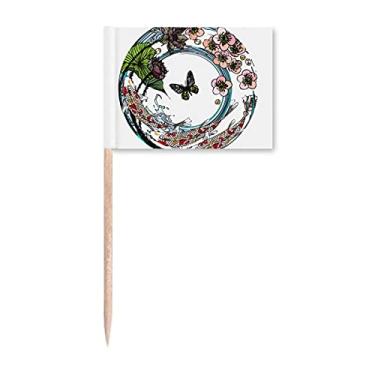 Imagem de Marcador de palito geométrico com padrão de lótus da Carp Sakura, enfeite de festa