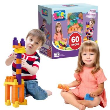 Imagem de Blocos Montar 60 Peças Infantil Grande Brinquedo Educativo Menina Meni