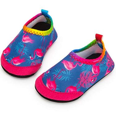 Imagem de Apolter Meias aquáticas para bebês meninos e meninas com pés descalços antiderrapantes para praia, piscina, crianças, Flamingo/roxo, 11-11.5 Little Kid