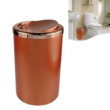 Imagem de Lixeira Basculante 8 Litros Redonda Cozinha Banheiro Rose Gold - AMZ