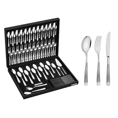 Imagem de Tramontina 66940307 Faqueiro Aço Inox com Faca de Mesa e Estojo de Madeira com 76 Peças, Prata