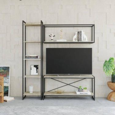 Imagem de Conjunto Rack para TV até 50 Polegadas 1 Nicho Aéreo 1 Estante Estilo Industrial Active Yescasa Carvalho