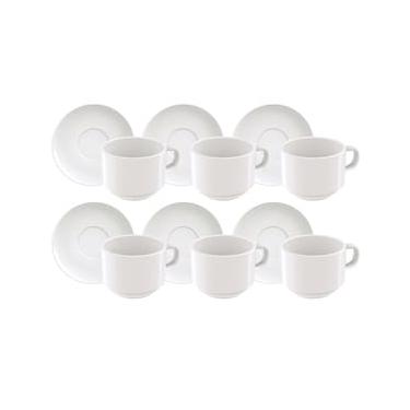 Imagem de Conjunto com 6 Xícaras e Pires para Chá Tramontina Paola em Porcelana Branca - 240 ml