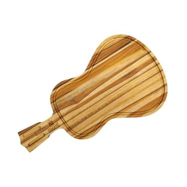 Imagem de Tábua De Churrasco Formato De Violão Ou Viola Para Carne E Legumes De Madeira Cozinha Gourmet Corte Com Canaleta Para Gordura